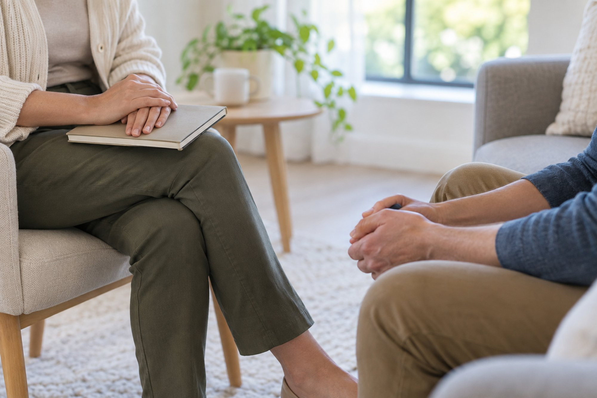 Therapist speaking with a patient during co-occurring disorder treatment in Mount Pleasant, WI.