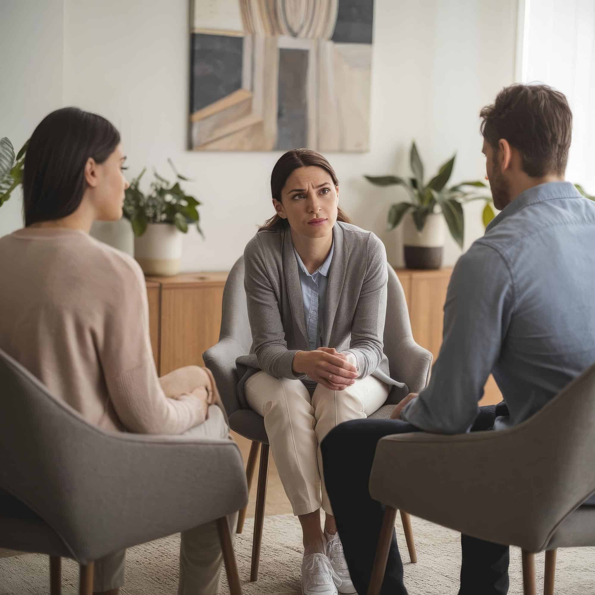 Therapist listening to a couple during a behavioral health therapy session at Axis Behavioral Health.