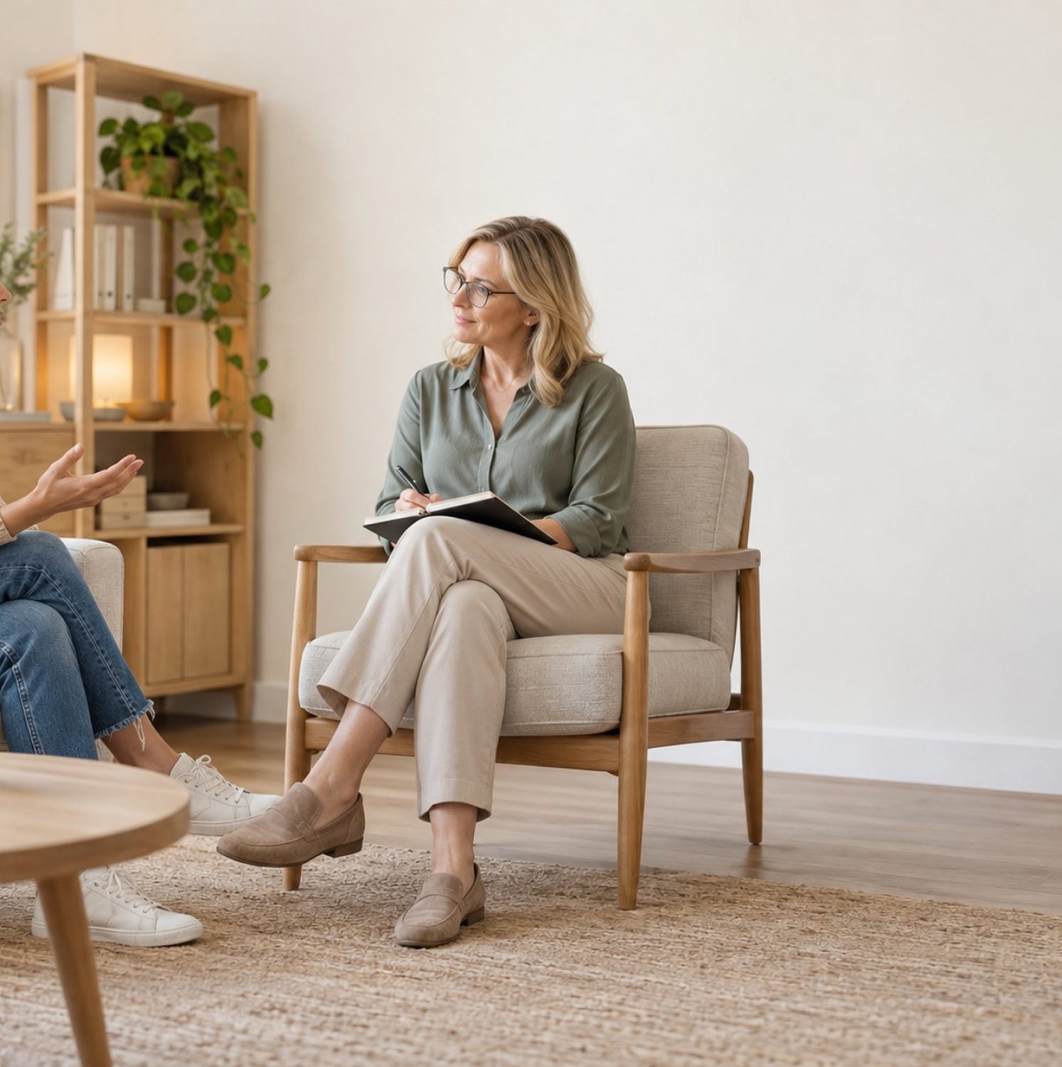Therapist speaking with a patient in an office during dual diagnosis treatment in Mount Pleasant, WI.
